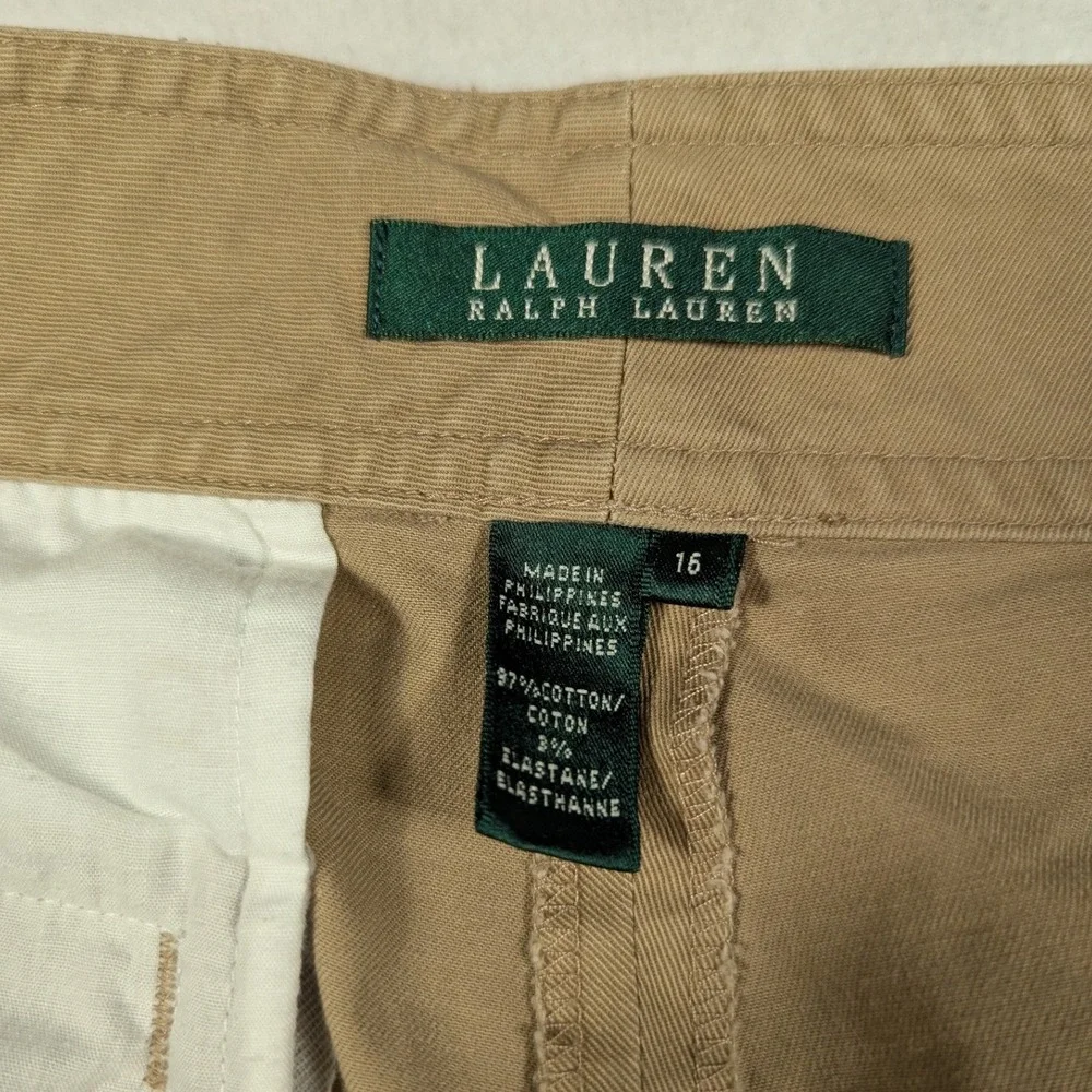 Lauren Ralph‎ Lauren Tan Chino Shorts Women 16 Khaki Rope Belt Nautical Cotton